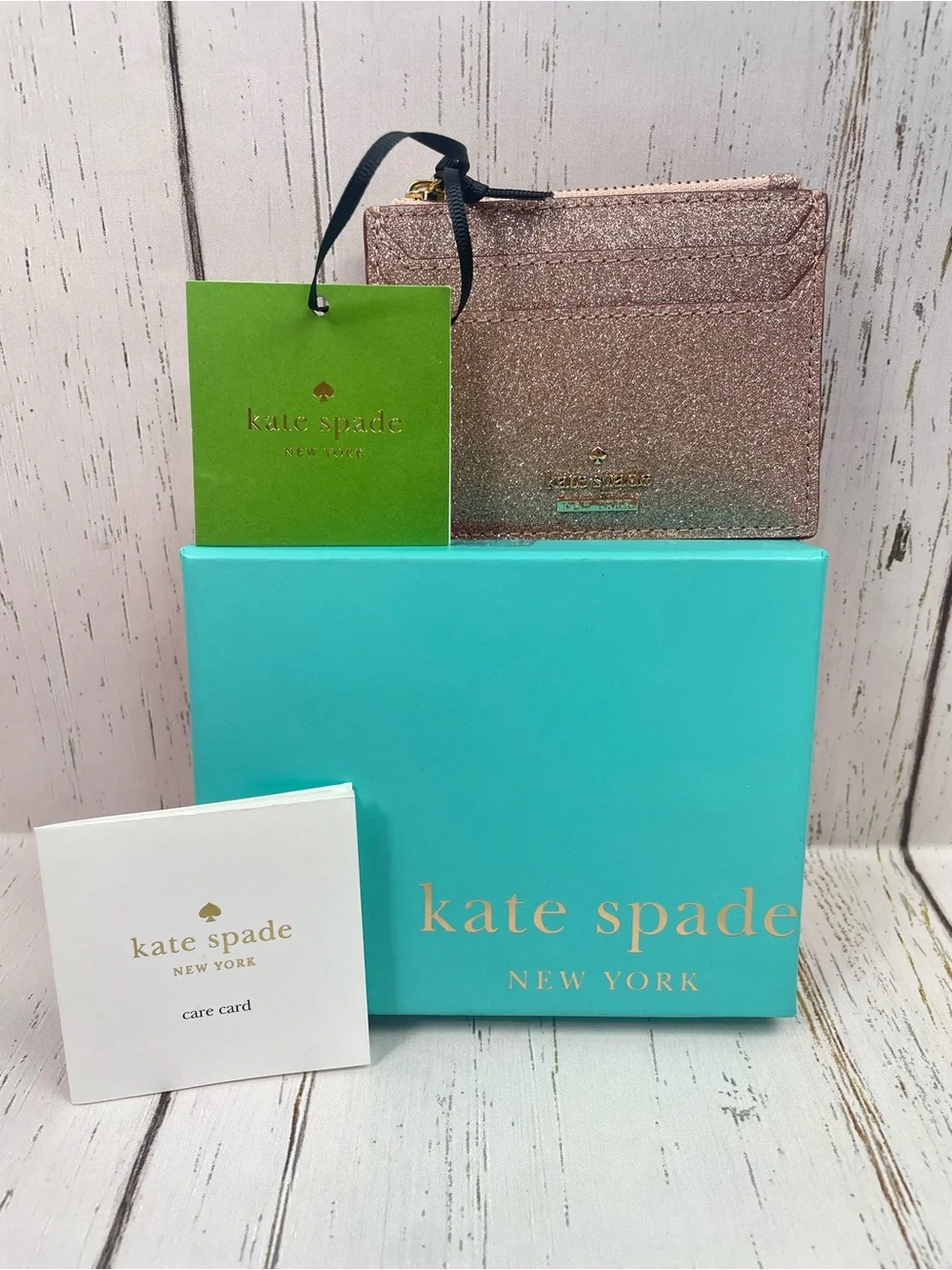 Kate Spade New York Burgess Court Lalena Card Holder *Rose Gold Glitter *NWT